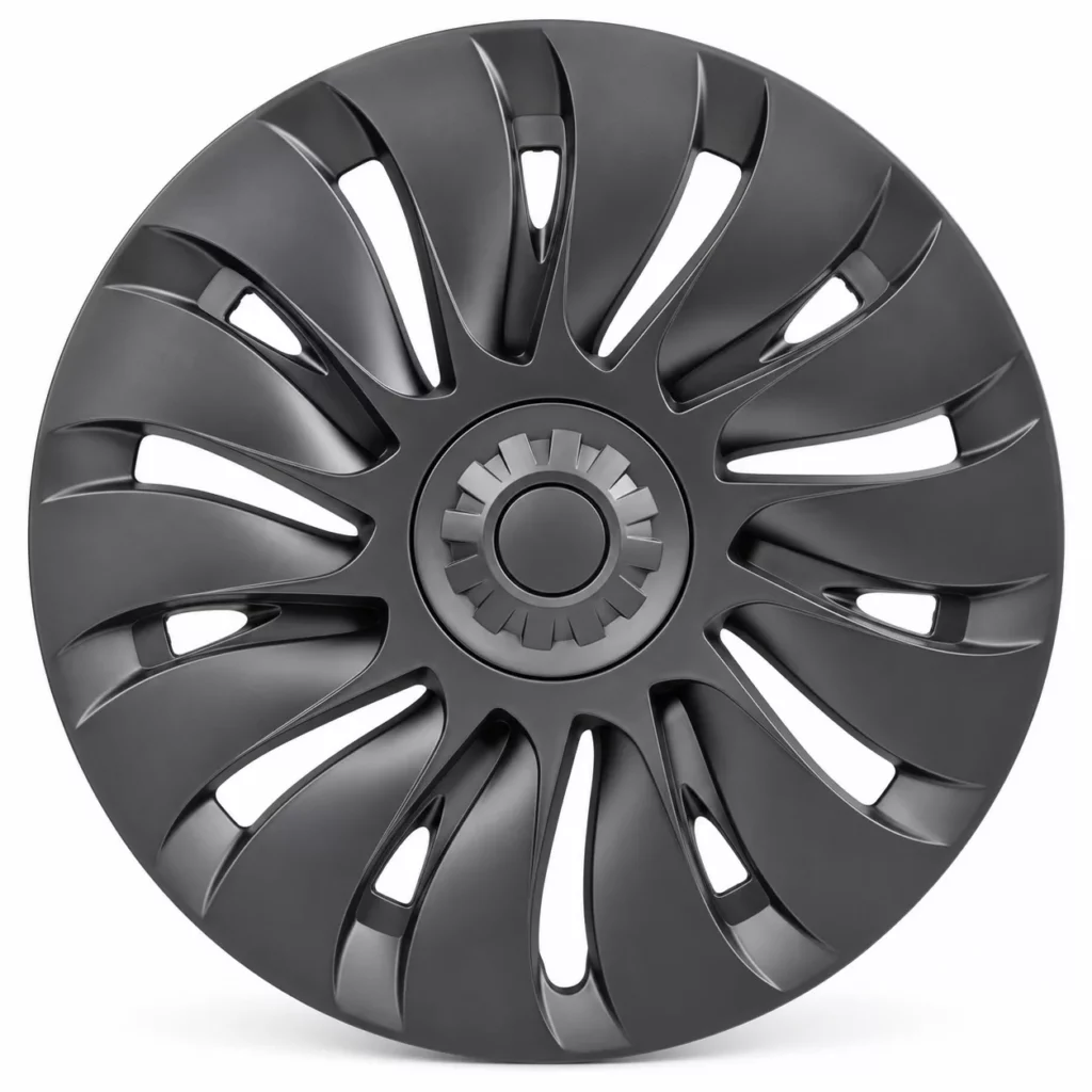 Enjoliveur Petit Cyclone symétrique 14 branches noir mat pour Tesla Model Y, jante 19 pouces