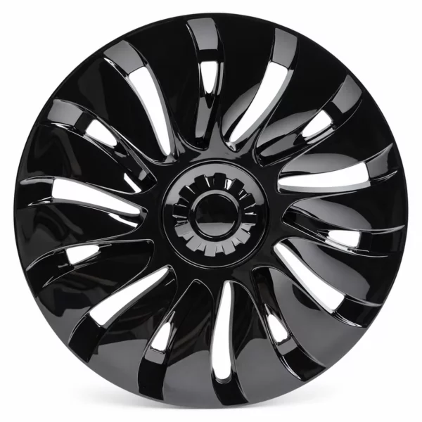 Enjoliveur Petit Cyclone symétrique 14 branches noir brillant pour Tesla Model Y, jante 19 pouces