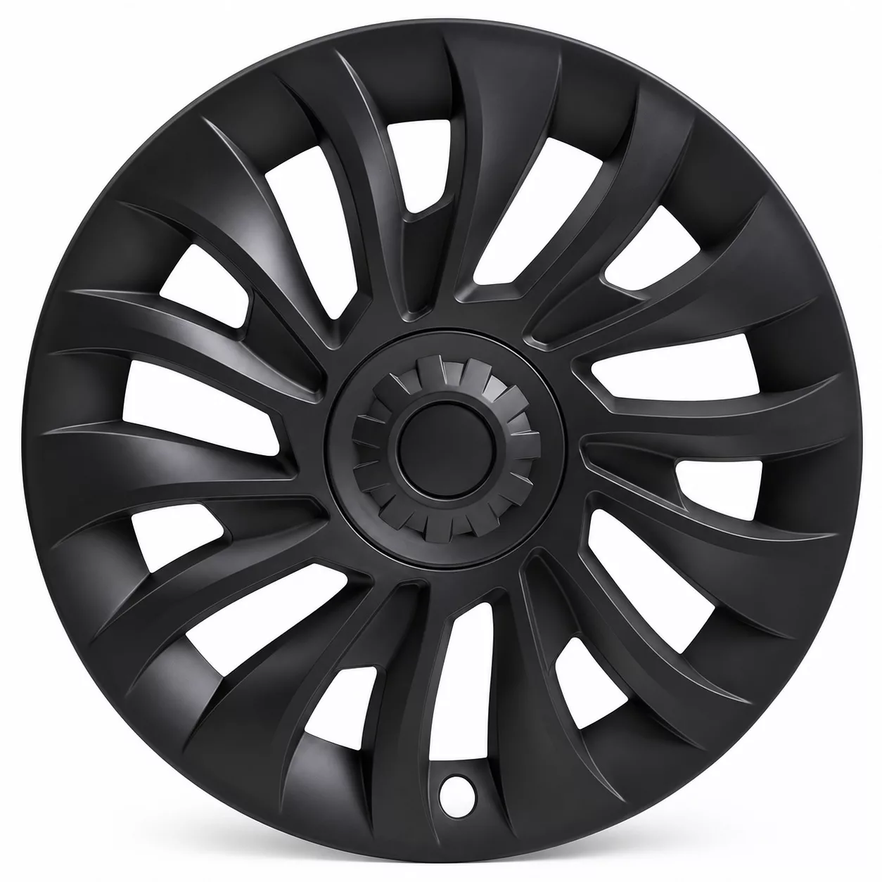 Enjoliveur — version restylée 2023, face à motif — Model 3 — 18 pouces — Noir mat Enjoliveur version restylée 2023 face à motif noir mat pour Tesla Model 3, jante 18 pouces