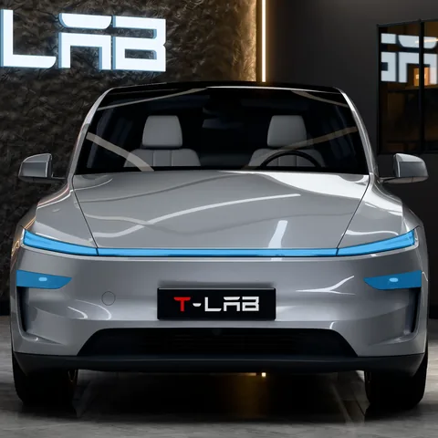 PPF phares Tesla Model Y : la zone protégée en bleu, sur une Model Y Juniper Premium vue de face
