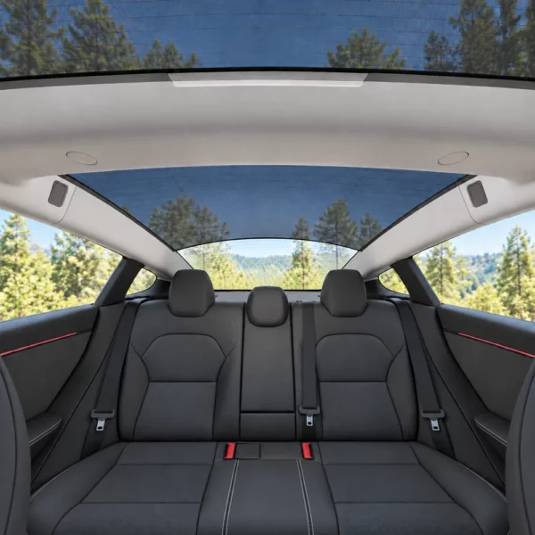 Maille noire sur la partie haute de la vitre arrière de la Tesla Model 3 Highland