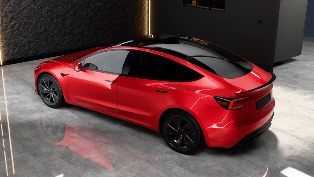 Tesla Model 3 dans le showroom T - Lab, vue Dessus